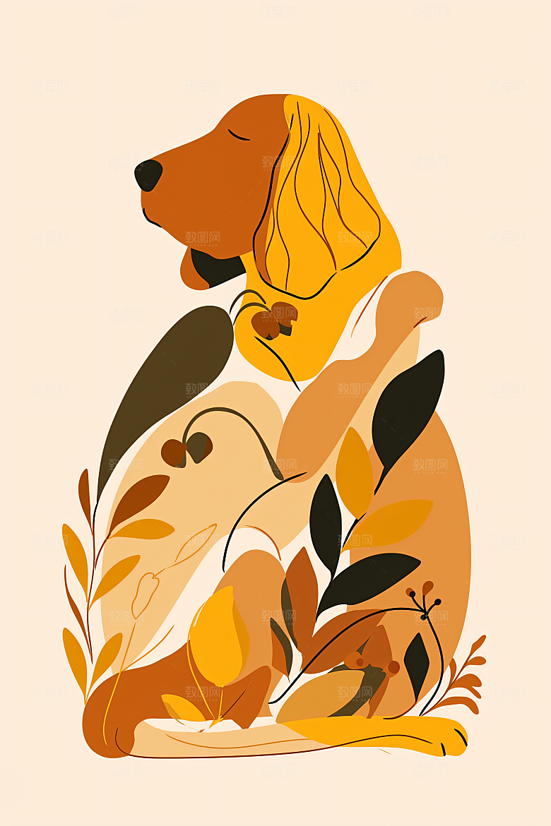 简约宠物猫咪狗狗彩色插画