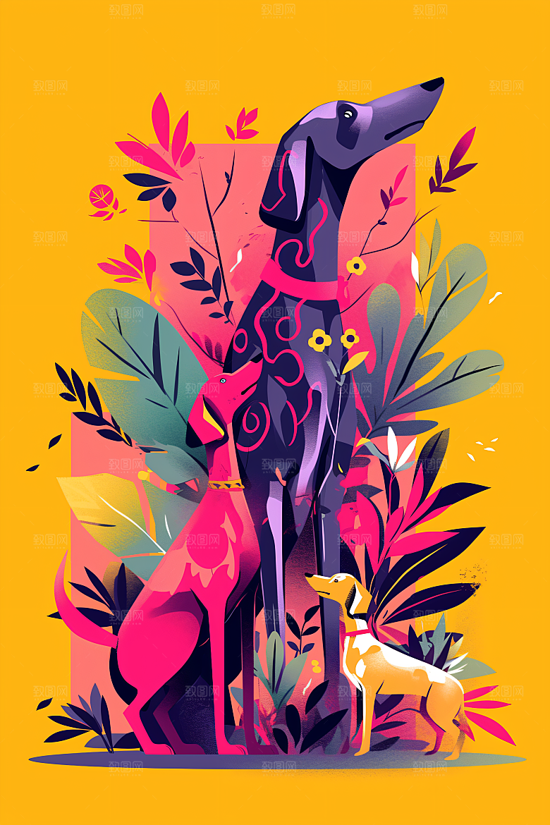 简约宠物猫咪狗狗萌宠插画