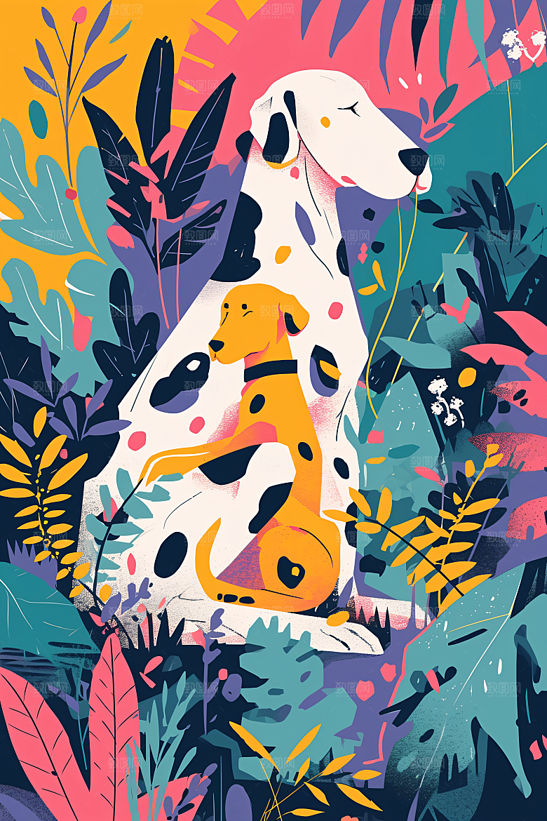 简约宠物猫咪狗狗艺术感插画
