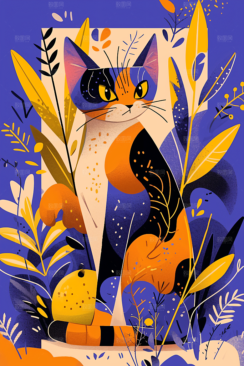 简约宠物绘本风猫咪狗狗插画