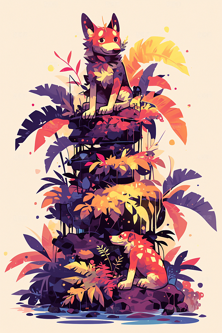 简约宠物手绘萌宠插画