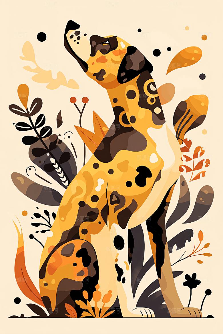 简约宠物彩色猫咪狗狗插画