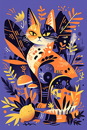 简约宠物猫咪狗狗唯美插画