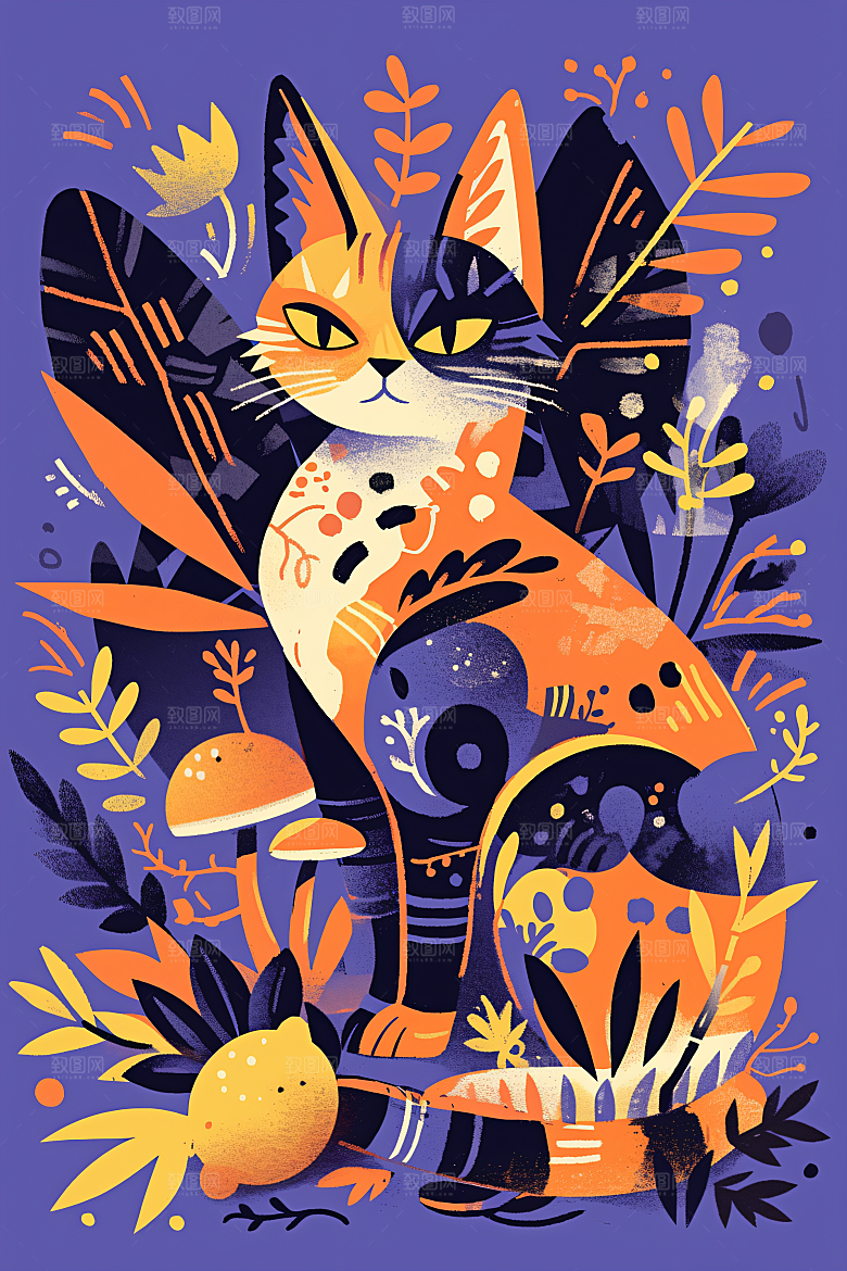 简约宠物猫咪狗狗唯美插画