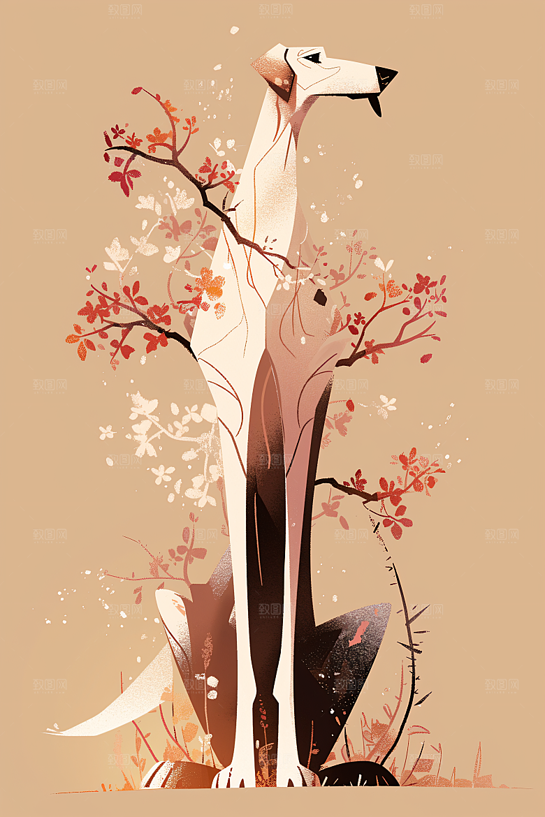 简约宠物彩色卡通插画