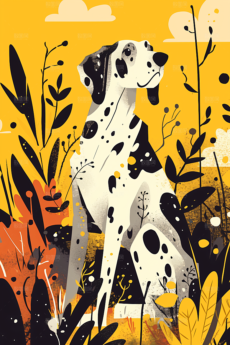 简约宠物猫咪狗狗唯美插画