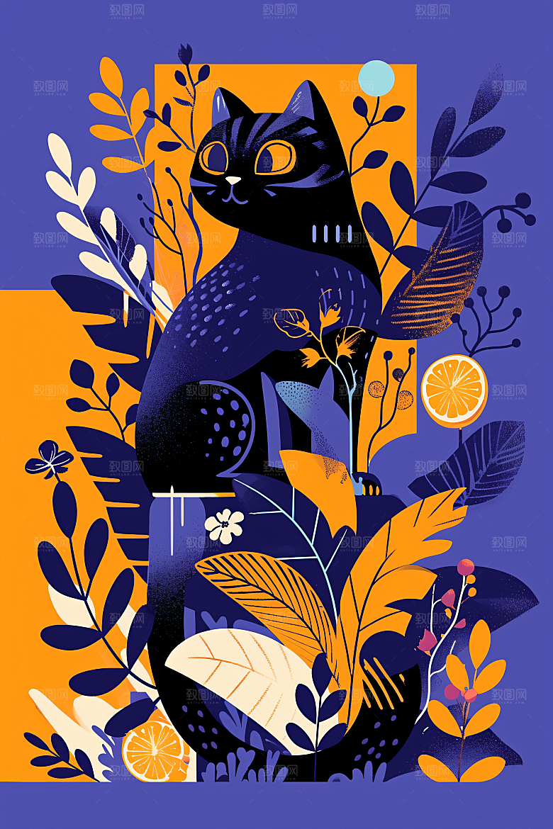 简约宠物彩色猫咪狗狗插画