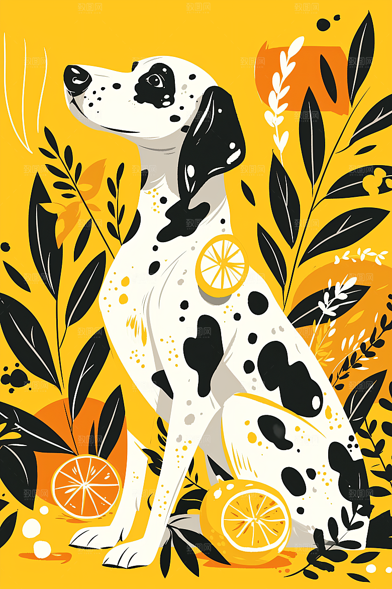 简约宠物猫咪狗狗自然插画