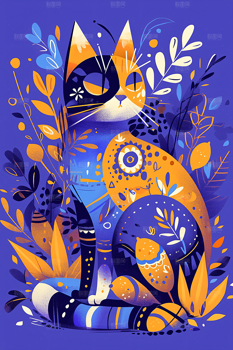 简约宠物手绘彩色插画
