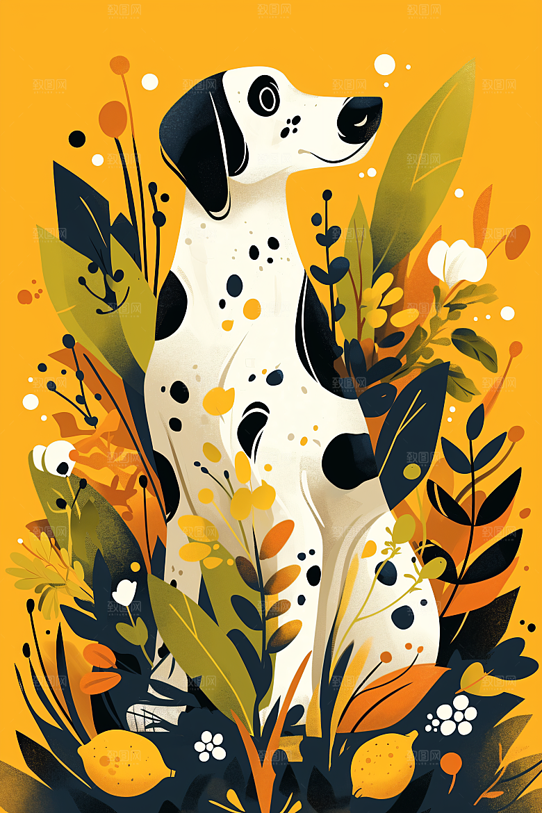 简约宠物猫咪狗狗彩色插画