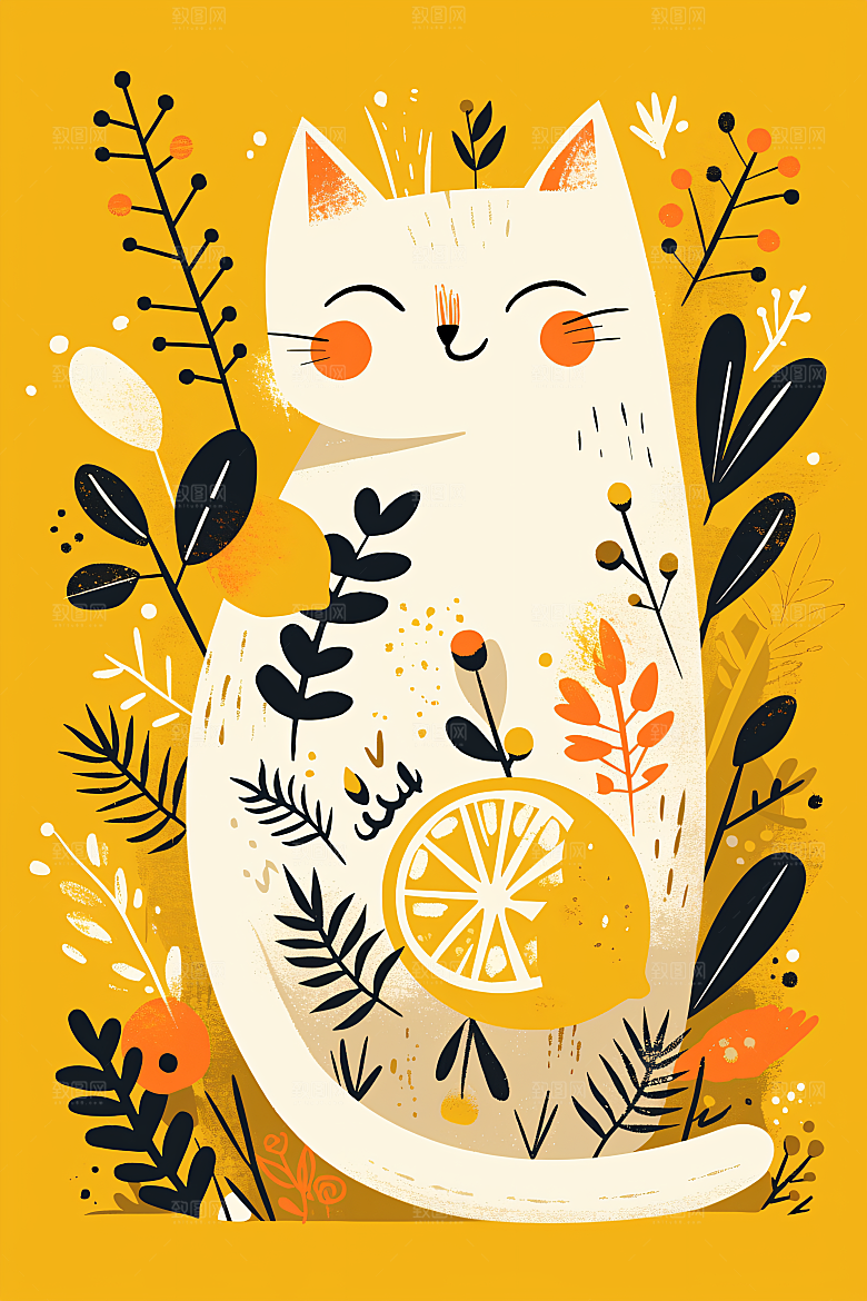 简约宠物猫咪狗狗清新插画
