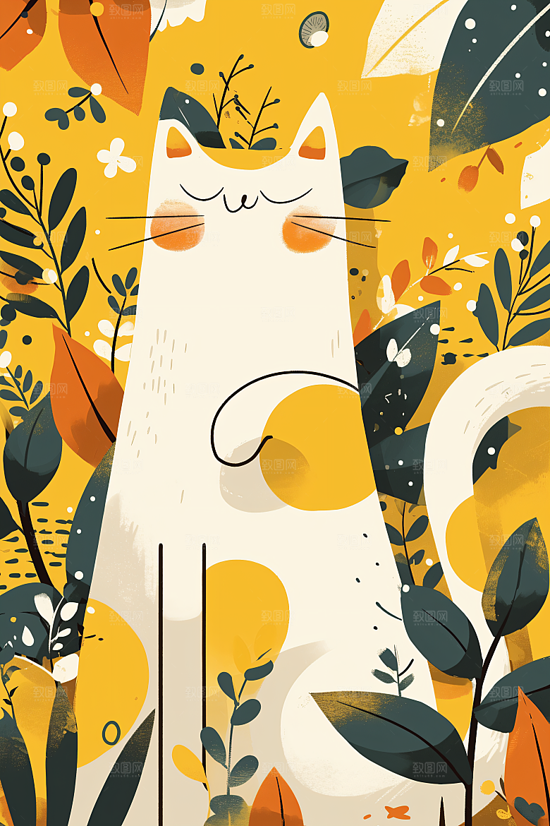 简约宠物猫咪狗狗绘本风插画