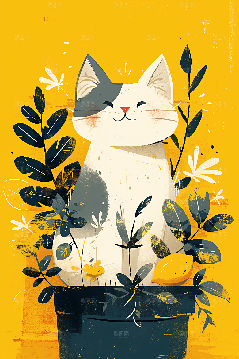 简约宠物猫咪狗狗清新插画