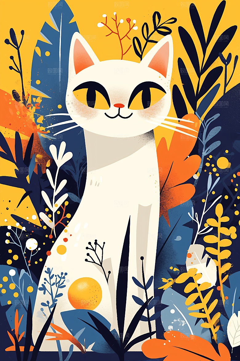 简约宠物猫咪狗狗卡通插画