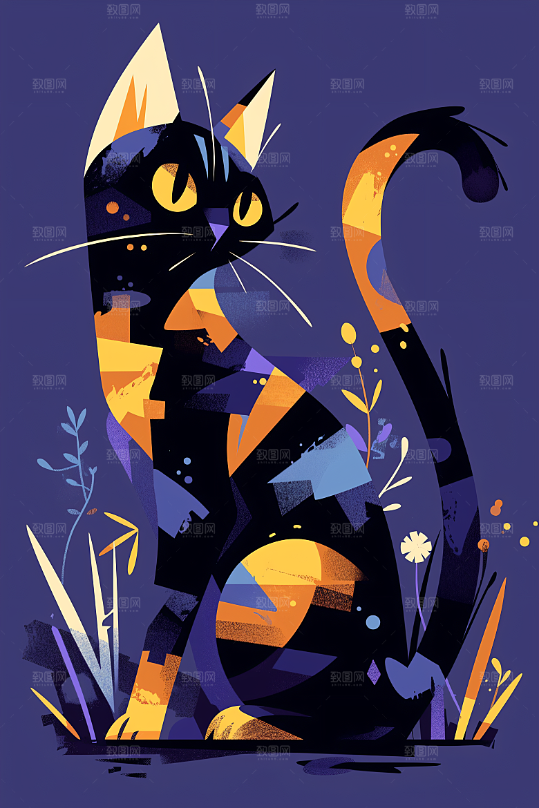 简约宠物卡通猫咪狗狗插画