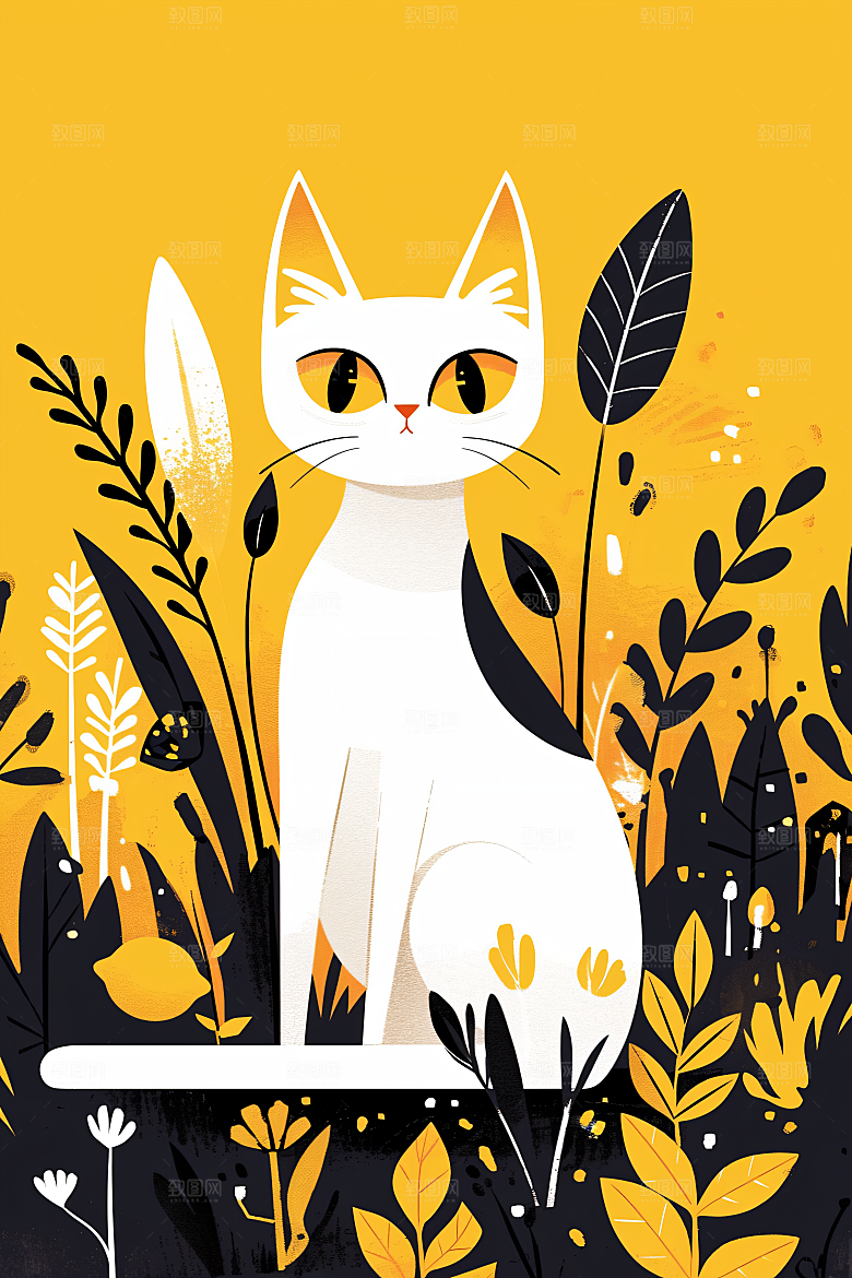 简约宠物猫咪狗狗自然插画