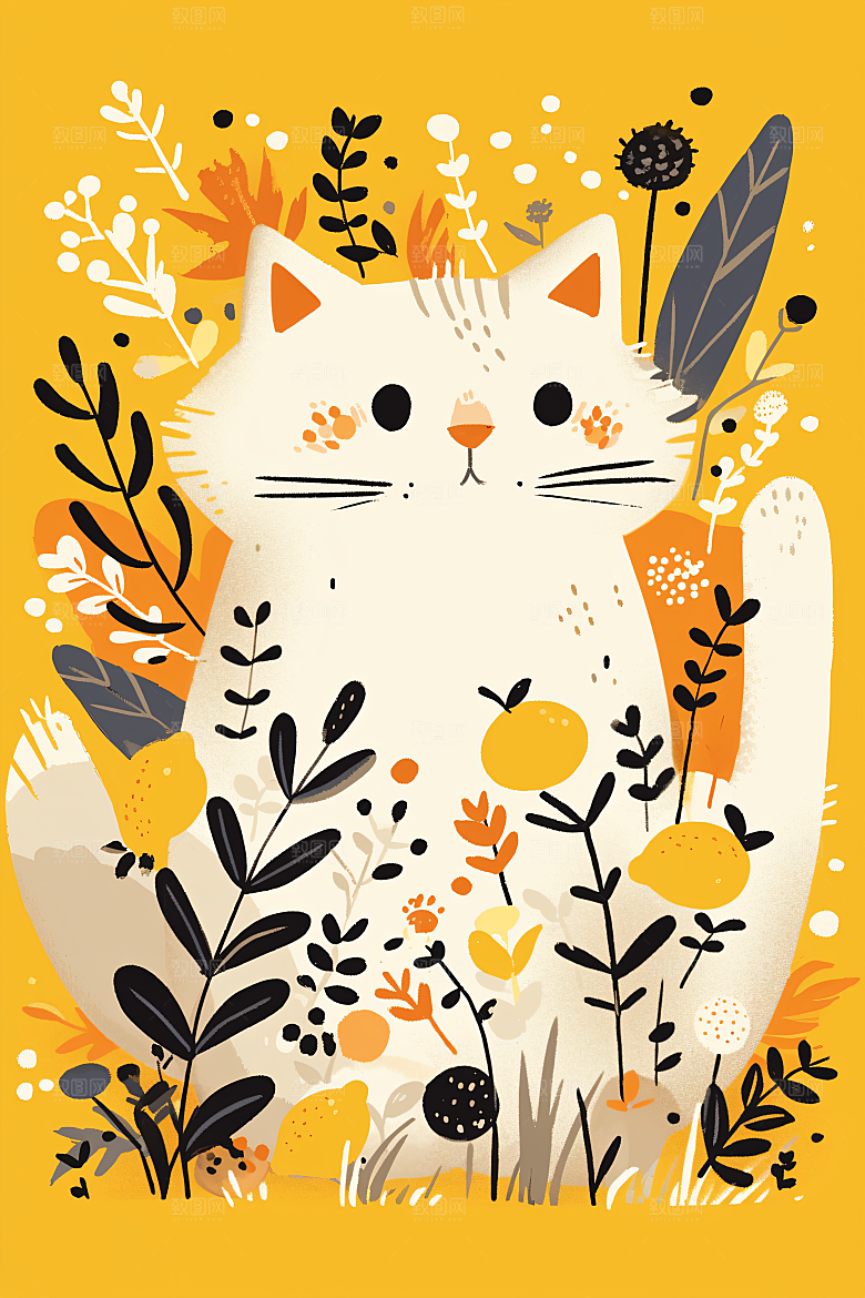 简约宠物猫咪狗狗绘本风插画