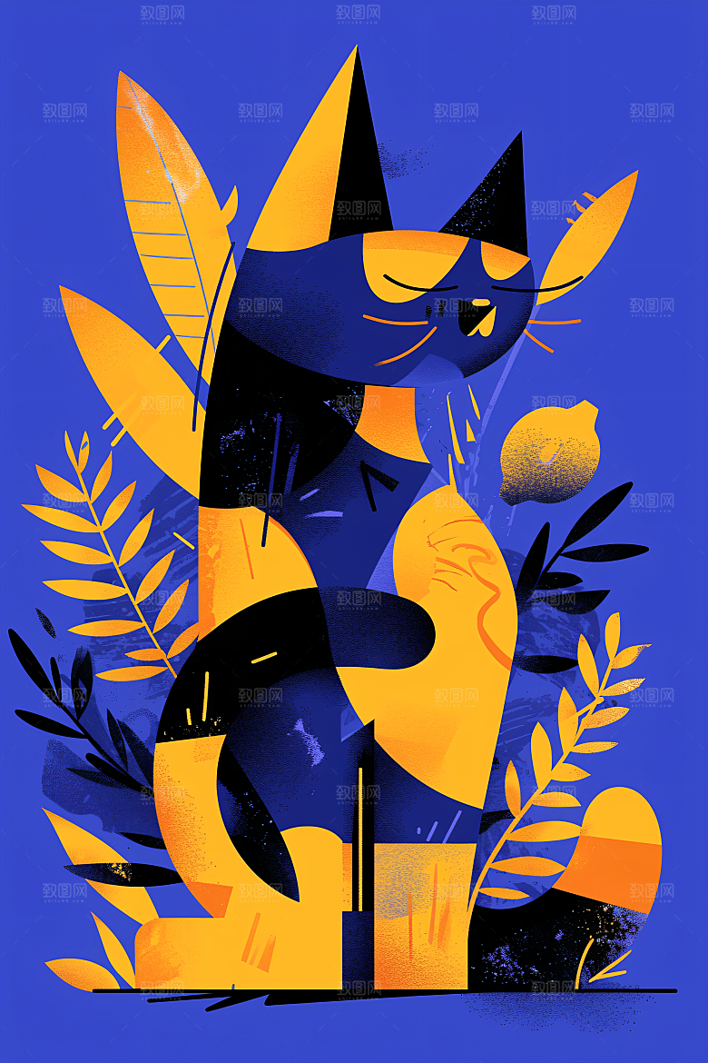 简约宠物卡通猫咪狗狗插画