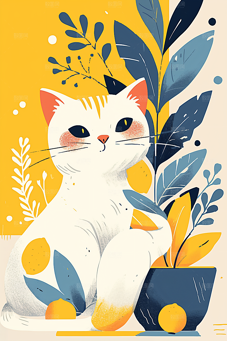 简约宠物唯美猫咪狗狗插画
