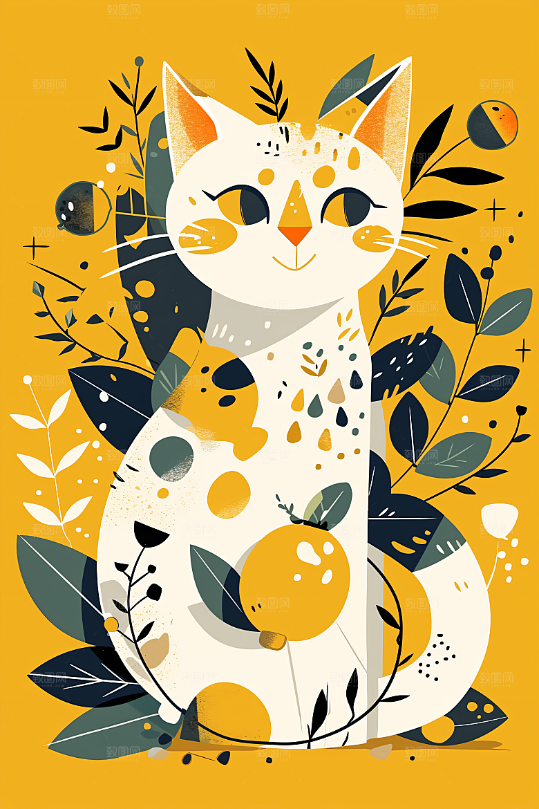 简约宠物猫咪狗狗萌宠插画