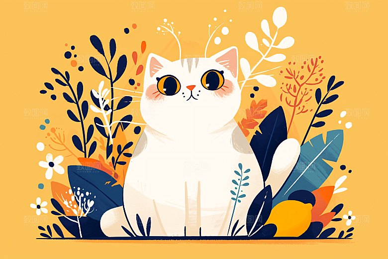 简约宠物猫咪狗狗高清插画