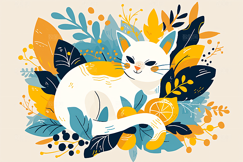 简约宠物猫咪狗狗手绘插画