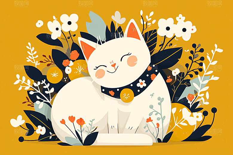 简约宠物猫咪狗狗手绘插画
