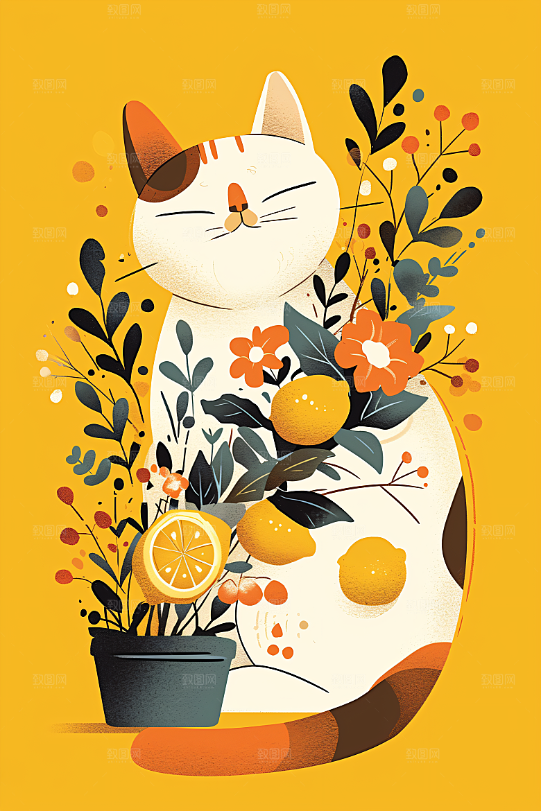 简约宠物清新猫咪狗狗插画