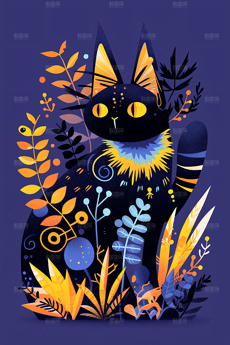 简约宠物清新猫咪狗狗插画