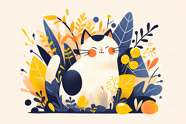 简约宠物清新猫咪狗狗插画