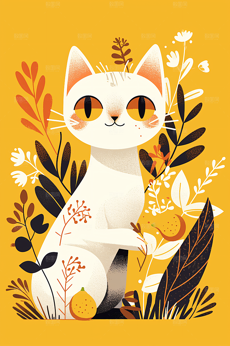 简约宠物唯美猫咪狗狗插画
