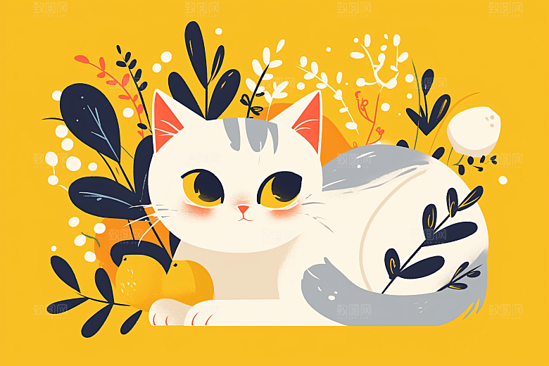 简约宠物猫咪狗狗萌宠插画