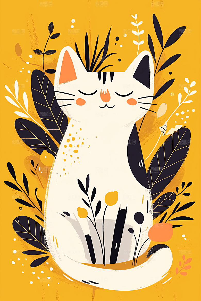 简约宠物猫咪狗狗高清插画