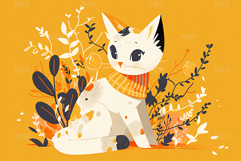简约宠物猫咪狗狗手绘插画