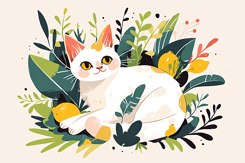 简约宠物猫咪狗狗萌宠插画