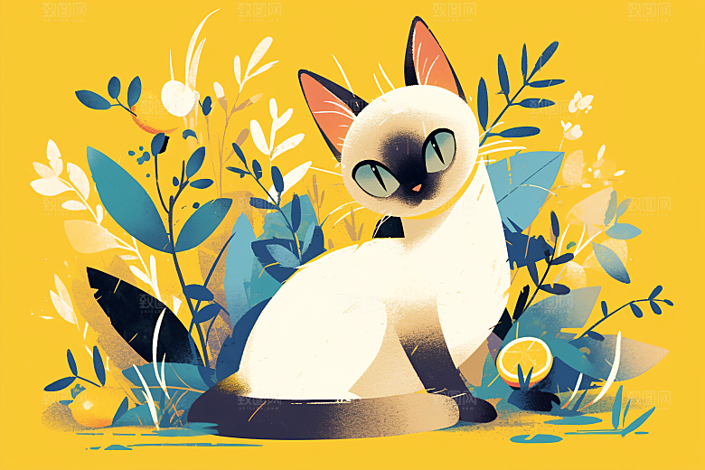 简约宠物猫咪狗狗自然插画