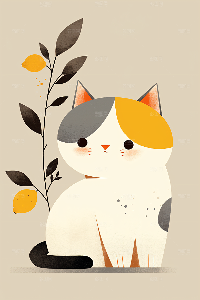 简约宠物猫咪狗狗自然插画