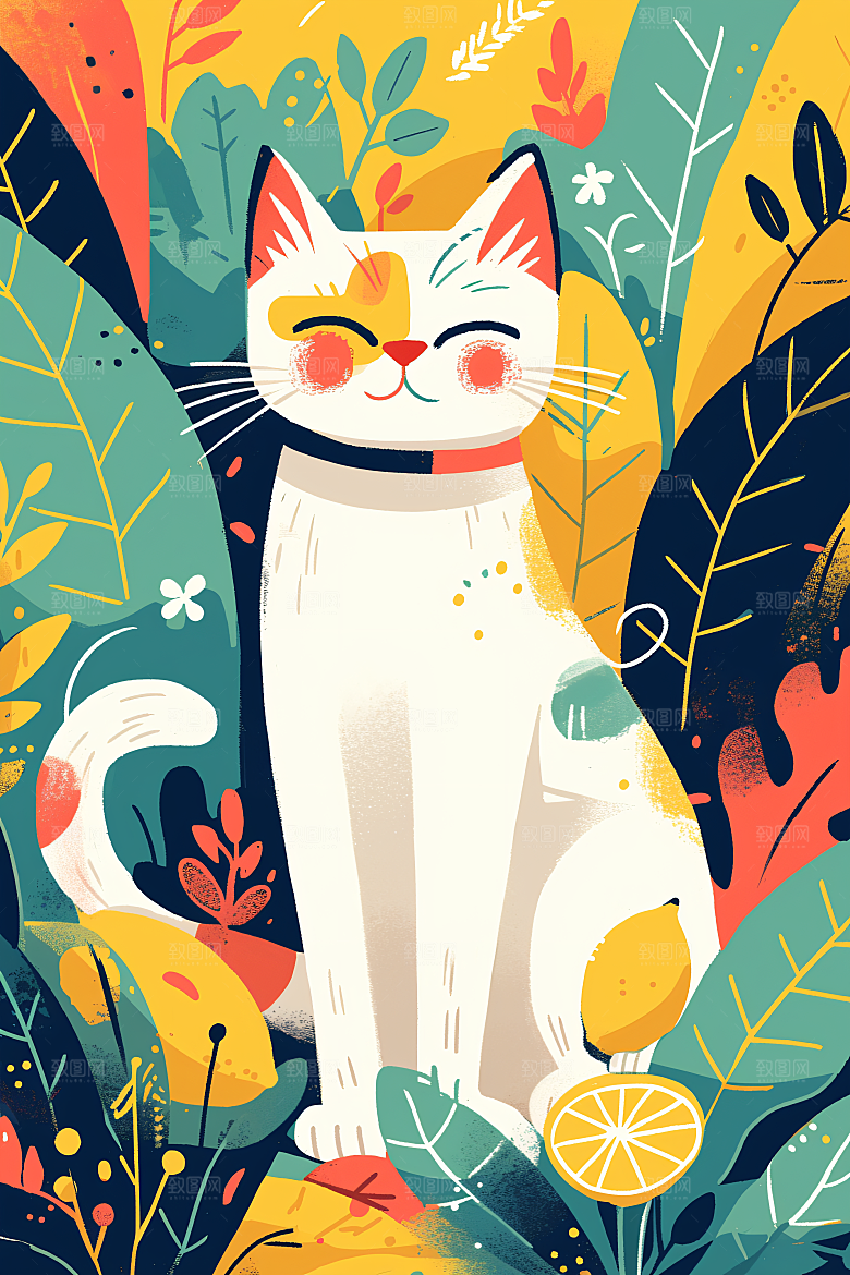 简约宠物猫咪狗狗可爱插画