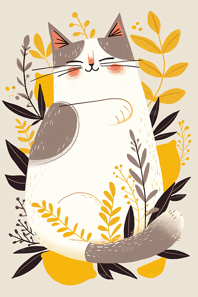 简约宠物猫咪狗狗艺术感插画