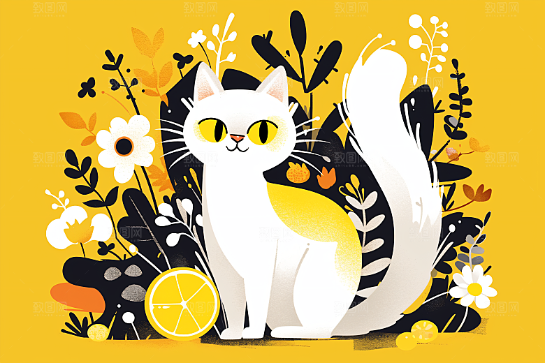 简约宠物唯美猫咪狗狗插画