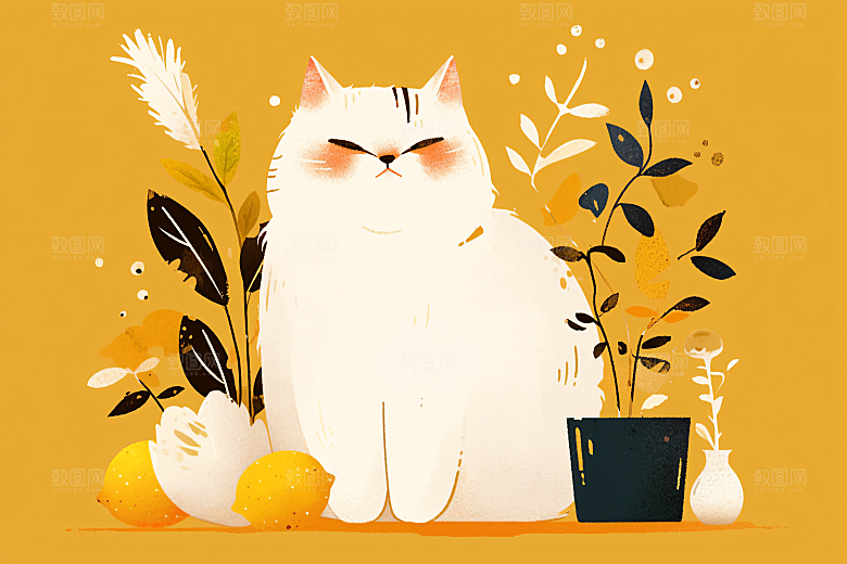 简约宠物猫咪狗狗唯美插画