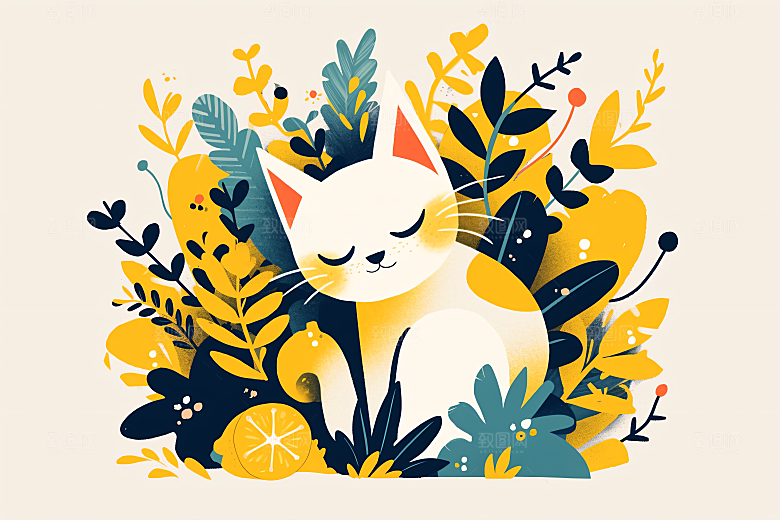 简约宠物清新猫咪狗狗插画