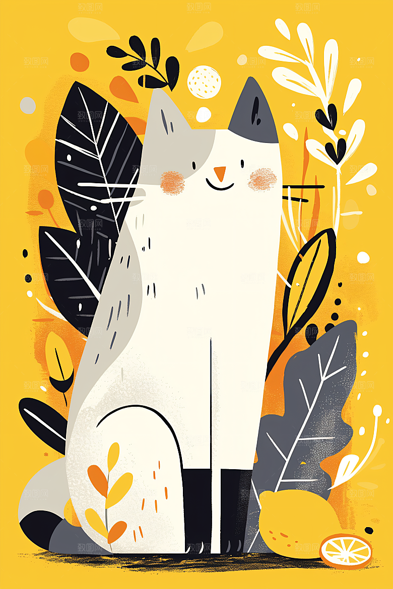 简约宠物猫咪狗狗可爱插画