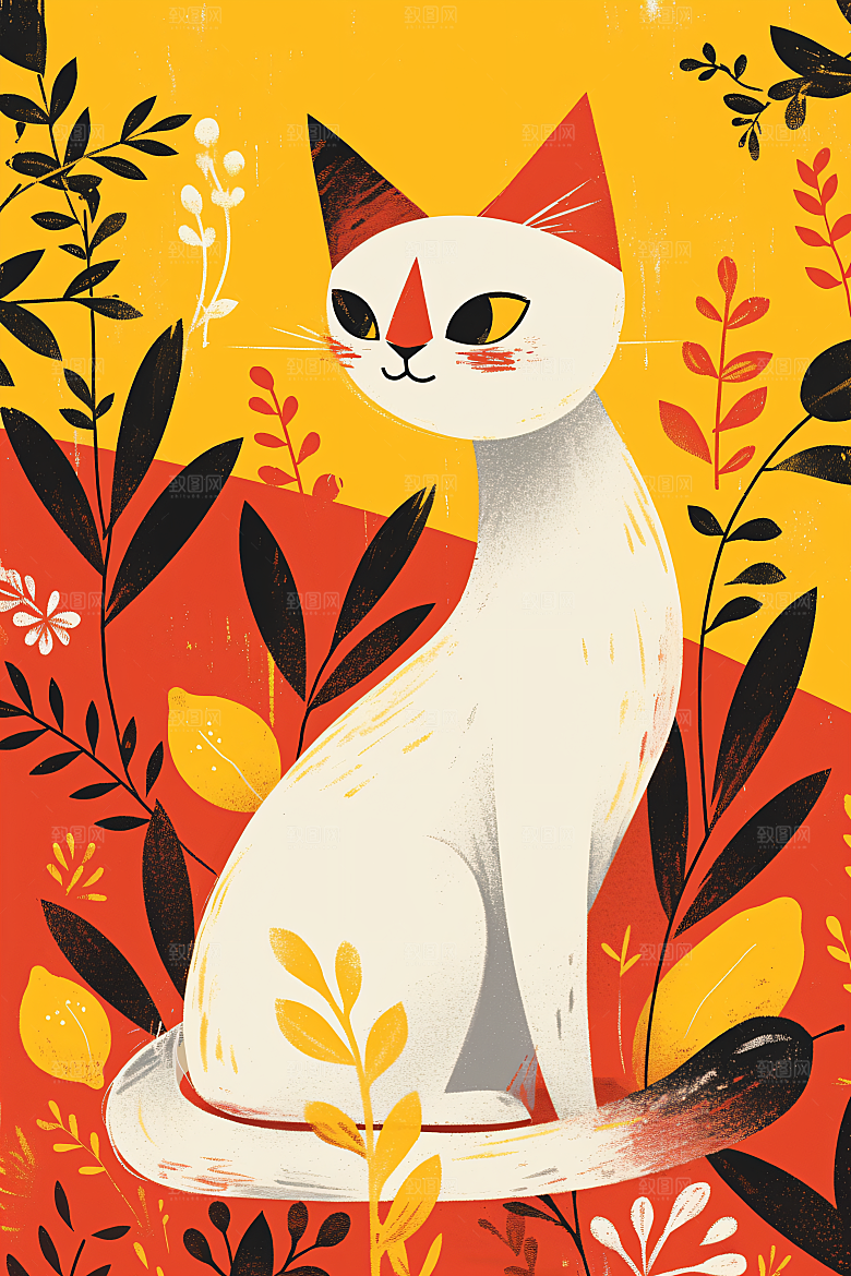 简约宠物猫咪狗狗清新插画