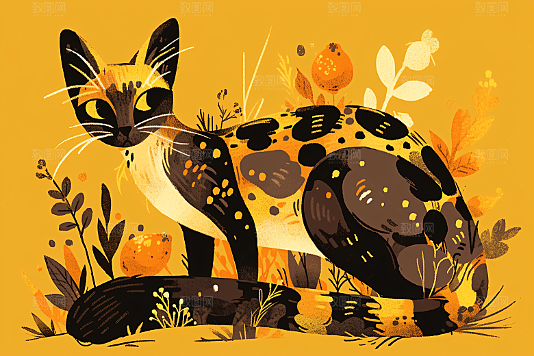 简约宠物猫咪狗狗卡通插画