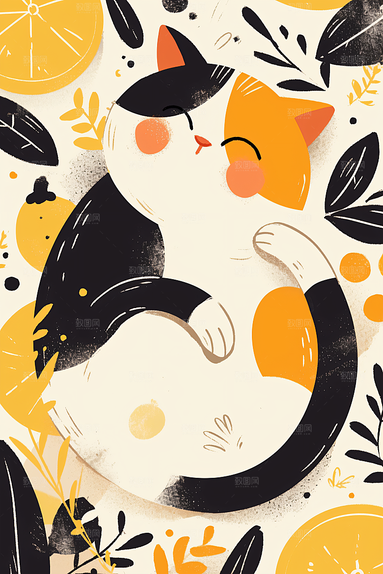 简约宠物手绘猫咪狗狗插画