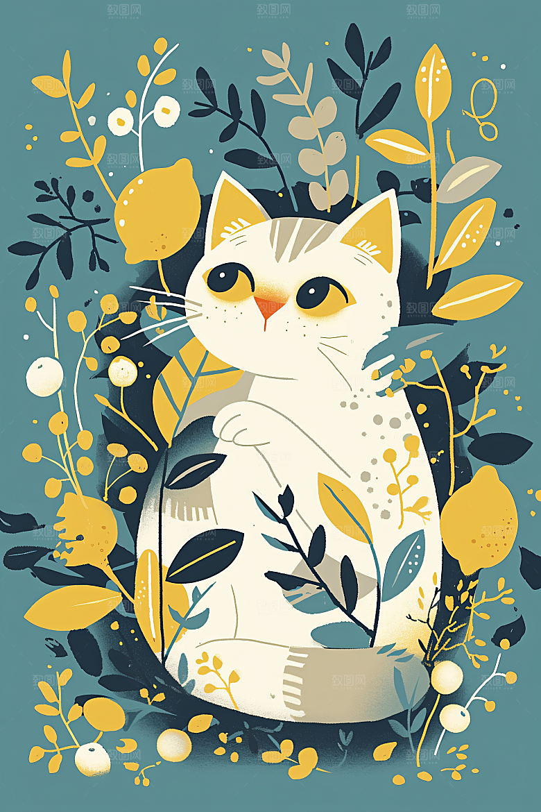 简约宠物彩色猫咪狗狗插画