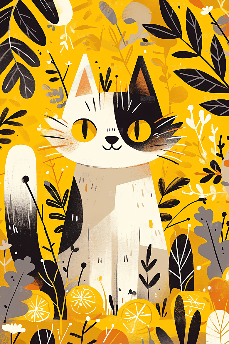 简约宠物猫咪狗狗可爱插画
