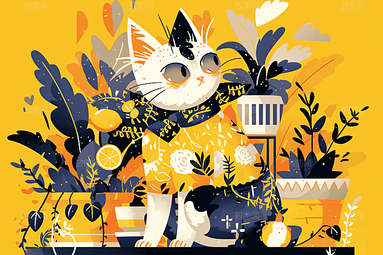 简约宠物唯美猫咪狗狗插画