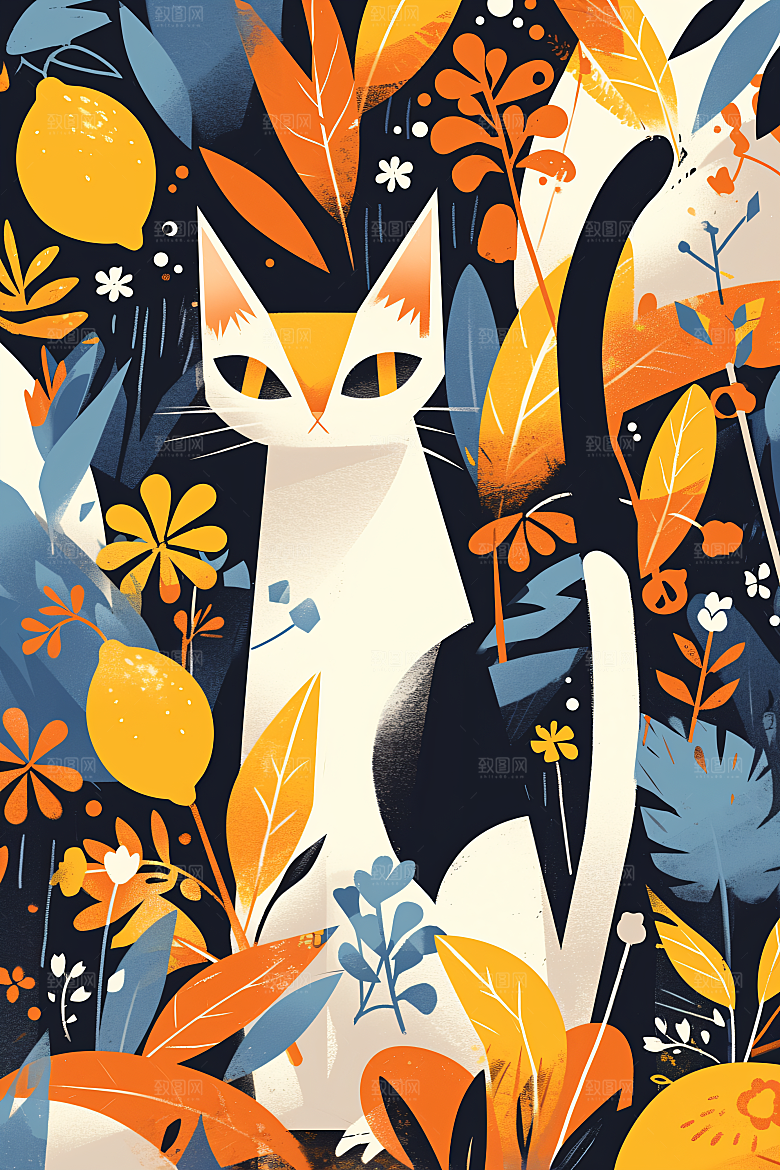 简约宠物自然猫咪狗狗插画